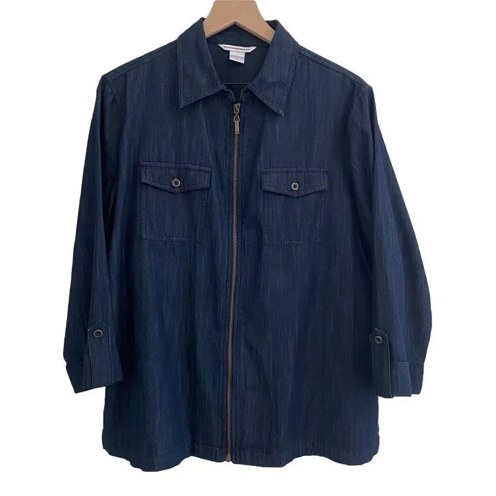 Allison Daily Size 14 Denim Zip Up Chambray Denim Shirt - Picture 1 of 10